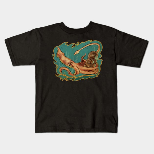 Squid & Tiki Kids T-Shirt by zerostreet